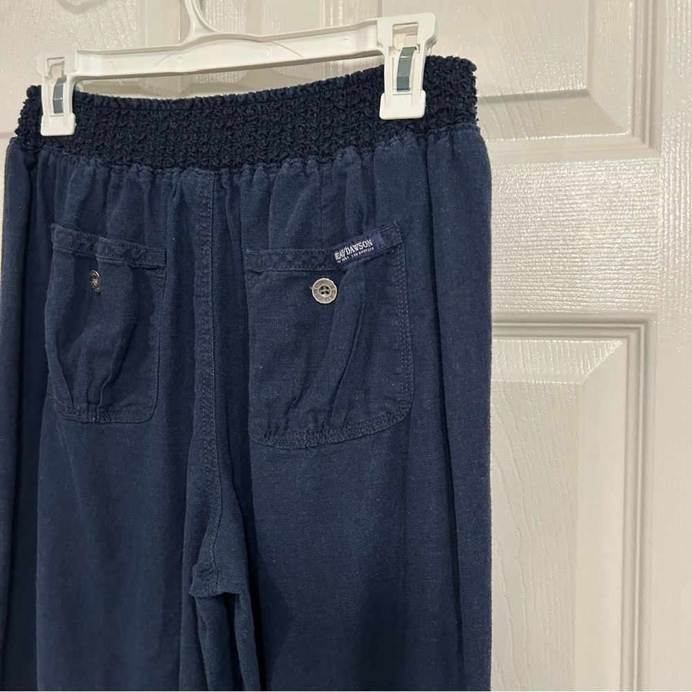 Beau Dawson Wide Leg Navy Blue Linen Blend Pants Women L Pull On Pocket Casual - Picture 10 of 13